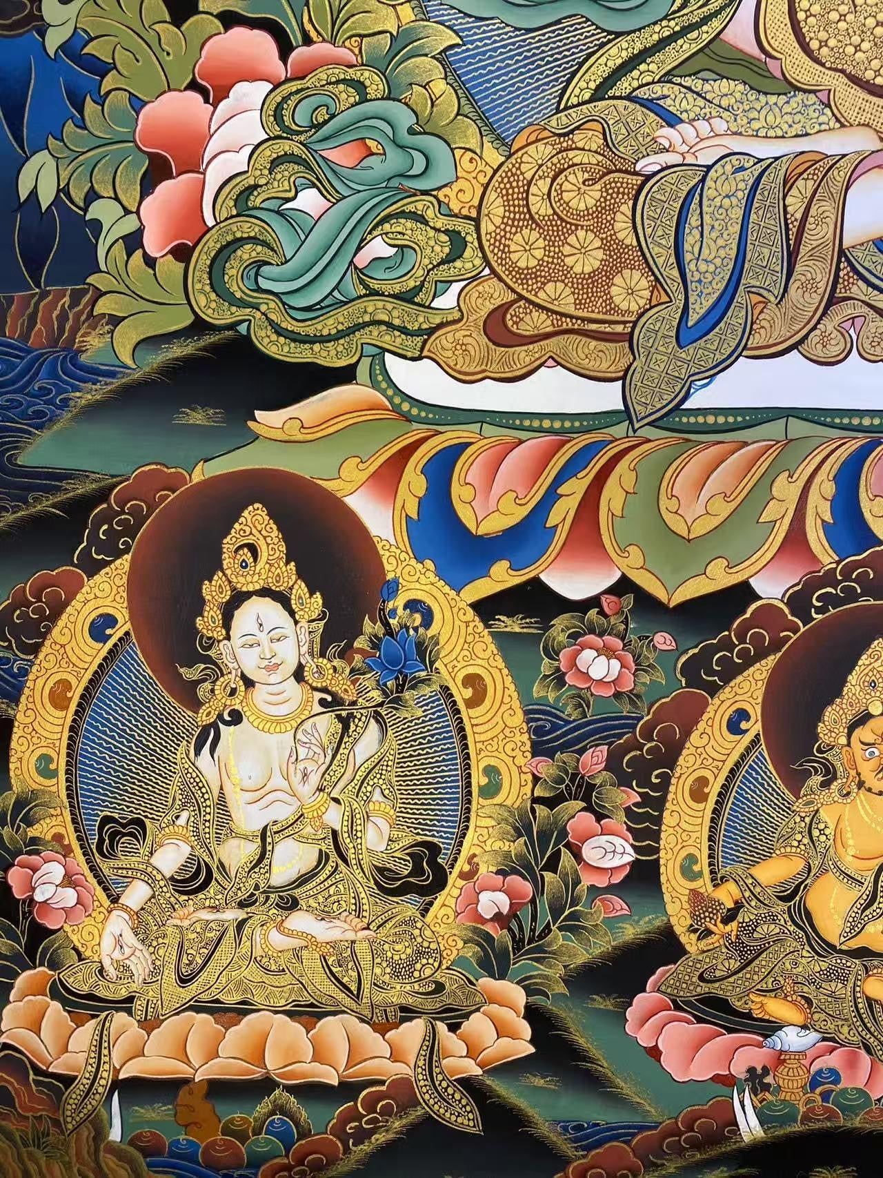 Traditional Tibetan Buddhist Vajrasattva YabYum thangka, hand-painted with natural mineral pigments, spiritual art.