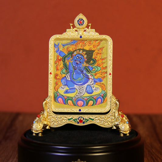 Tibetan Buddhist Hand-Painted Acala (Fudo Myo-o) Pendant Thangka Necklace | Sacred Wearable Art for Protection & Blessing