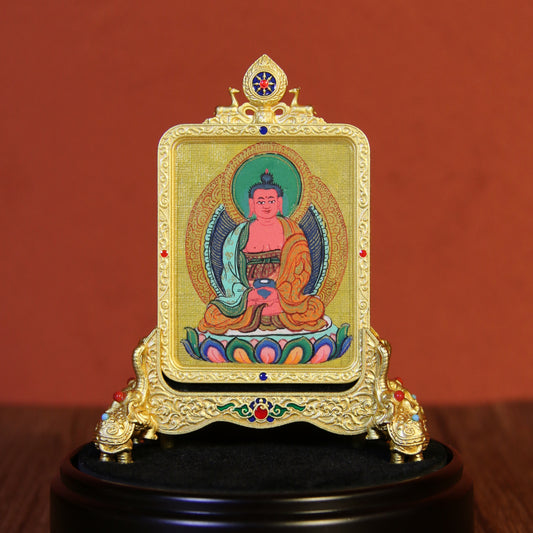 Tibetan Buddhist Hand-Painted Amitabha Buddha Pendant Thangka Necklace | Sacred Wearable Art for Protection & Blessing