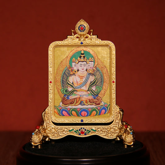 Tibetan Buddhist Hand-Painted Vairocana (Mahavairocana) Pendant Thangka Necklace | Sacred Wearable Art for Wisdom & Blessing