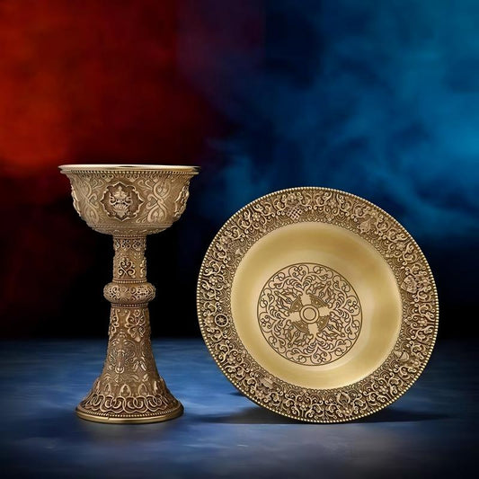 Nepal-style pure copper offering cup showcasing Buddhist sacrificial items art and the intricate metalwork of Tibetan Buddhist sacrificial implements culture for home shrines.