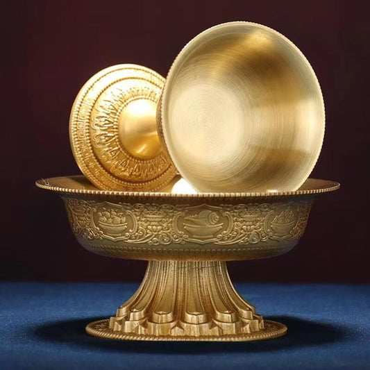 Premium Tibetan Buddhist sacrificial implements culture Hui-Bao Jin-Sa style offering cup, meticulously handcrafted from pure copper for sacred altar protector rituals.