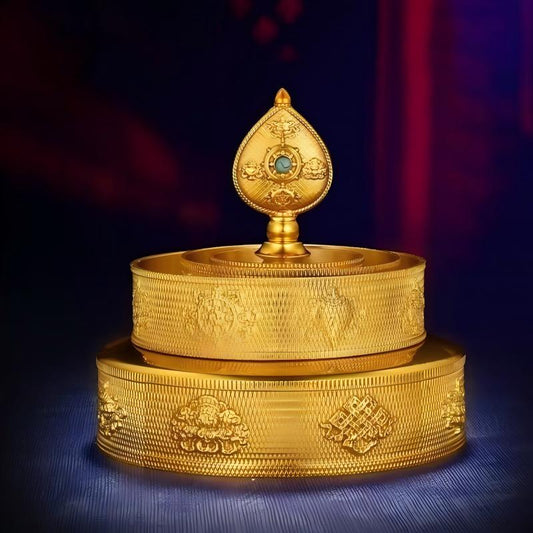  Exquisite Buddhist sacrificial items art featuring a traditional copper Mandala tray, reflecting the profound heritage of Tibetan Buddhist sacrificial implements culture.