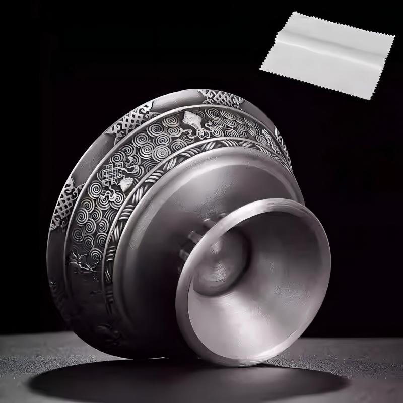 Buddhist sacrificial items art: A high-foot pewter protector deity cup, designed for daily ritual tea or wine offerings in traditional Tibetan Buddhist practices.