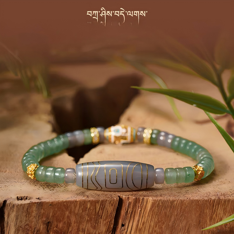 Tibetan Buddhist sacrificial implements culture Xi-Zeng Dzi bracelet for pacifying obstacles and increasing blessings. Handcrafted as a piece of Buddhist sacrificial items art.