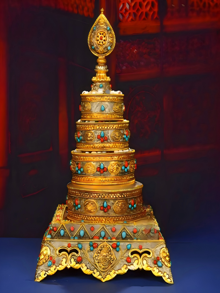 Handcrafted cloisonné gilded copper Mandala tray, Tibetan Buddhist sacrificial implement for rituals, offerings, and sacred altar display.