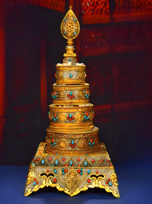 Handcrafted cloisonné gilded copper Mandala tray, Tibetan Buddhist sacrificial implement for rituals, offerings, and sacred altar display.