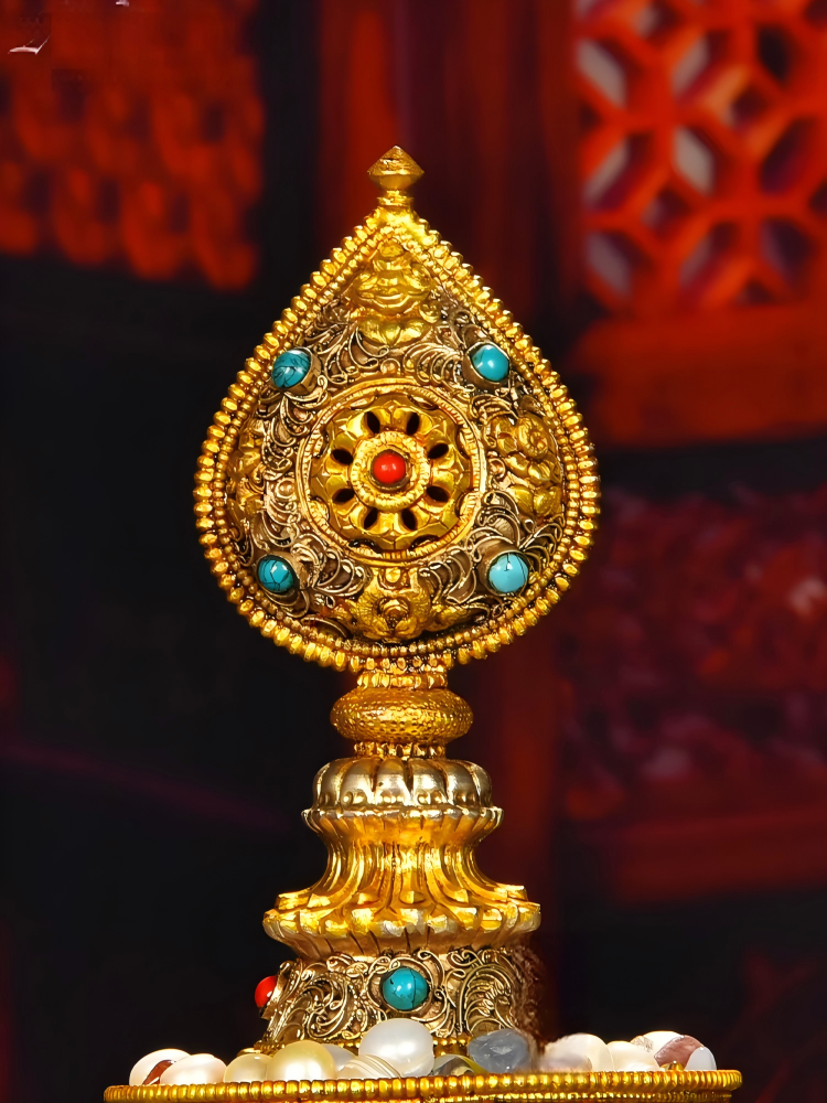 Handmade cloisonné gilded copper Mandala tray, traditional Tibetan Buddhist sacrificial item ideal for meditation and ceremonial use.