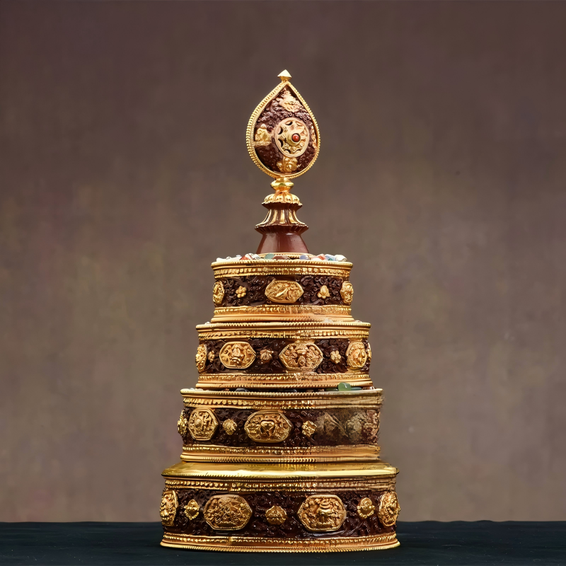 Handcrafted Nepalese copper Mandala tray with gilded gold, a Tibetan Buddhist sacrificial implement for rituals and offerings.