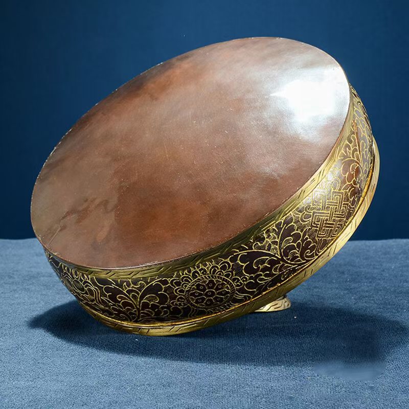 Buddhist sacrificial items art: An artisan copper mandala set from Nepal with precious stones, blending sacred symbolism with high-quality metalwork for advanced spiritual practice.