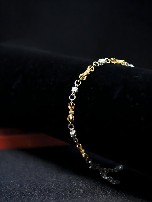 Antique style Sterling Silver Amulet Bracelet inspired by Buddhist sacrificial items art, handcrafted with traditional Tibetan symbols to ward off negative energy.