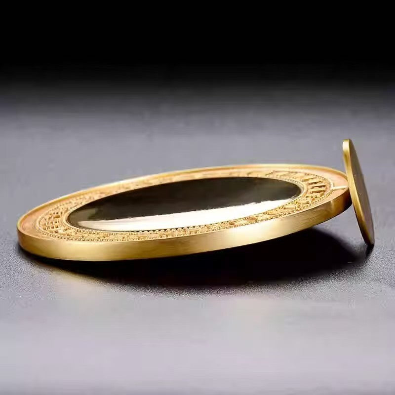 Buddhist sacrificial items art: An exquisite artisan brass Cundi protective mirror, perfect for creating a solemn and sacred atmosphere on any meditation altar.