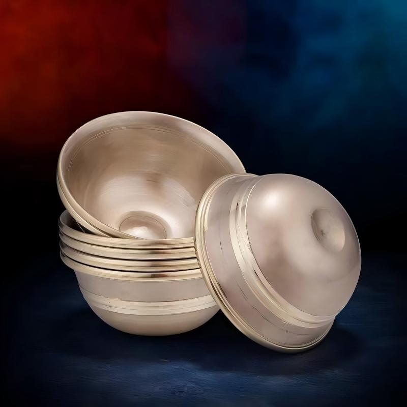  Traditional handcrafted Nepal water bowl set from the Tibetan Buddhist sacrificial implements culture, designed as high-quality Buddhist sacrificial items art for merit accumulation.