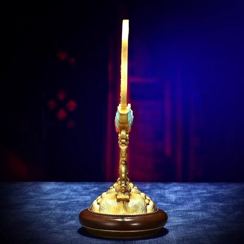  High-quality sacred Buddhist sacrificial items art mirror for Zhunti practice, showcasing the intricate handcrafted details of Tibetan Buddhist sacrificial implements culture.