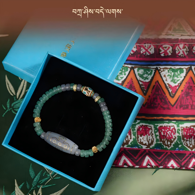  Handcrafted Xi-Zeng Dzi bracelet representing the dual powers of pacifying and increasing in Buddhist sacrificial items art.
