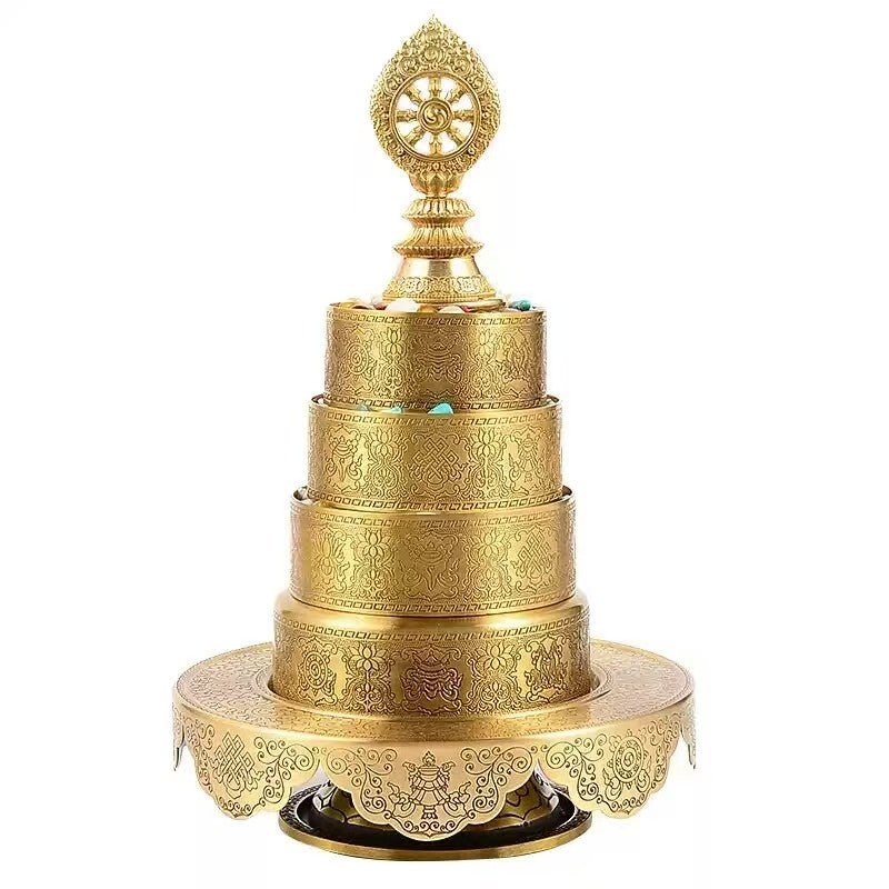 Tibetan Buddhist sacrificial implements culture: Traditional Tibetan copper ritual mandala vessel, blending spiritual devotion with durable artisan metalwork. 