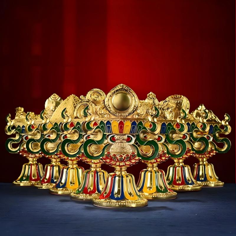 Tibetan Buddhist sacrificial implements culture: Exquisite and colorful Eight Auspicious Signs, a masterful example of Buddhist sacrificial items art suitable for meditation rooms and spiritual gifting.