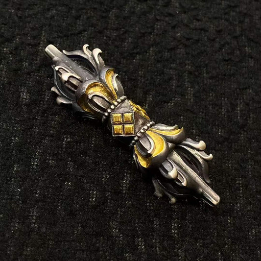 Tibetan Vajra Dorje Pendant · 925 Silver with Precision Inlay