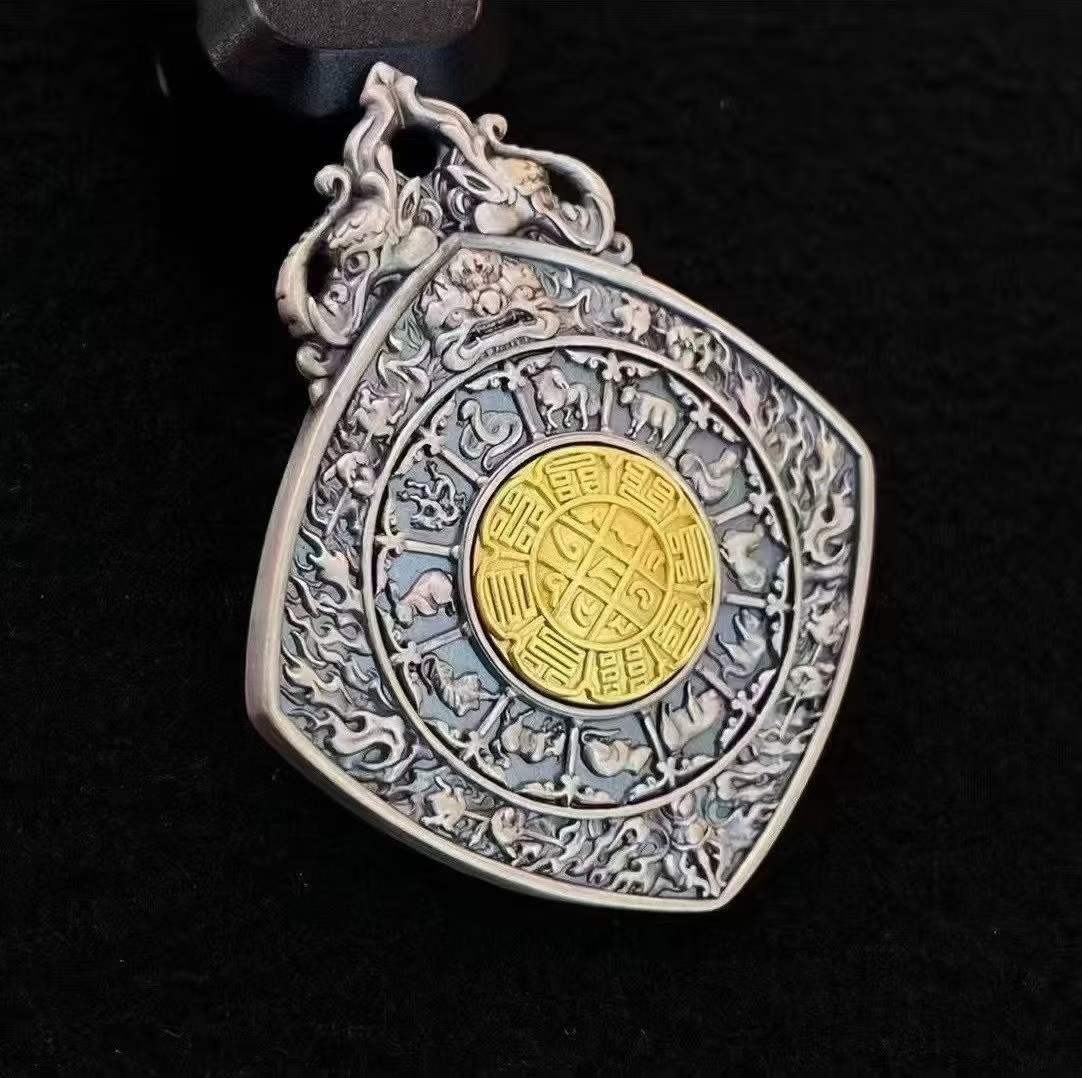 925 Silver Zhiba Zha Nine Palaces Bagua Pendant · Handcrafted Sacred Symbol