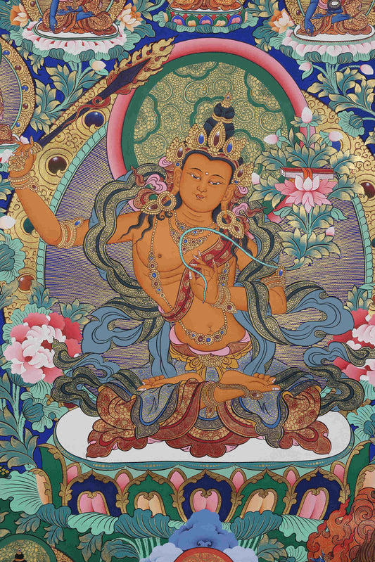 Hand-Painted Tibetan Buddhist Thangka: Manjushri Bodhisattva (Wisdom Deity) - Traditional Tibetan Art