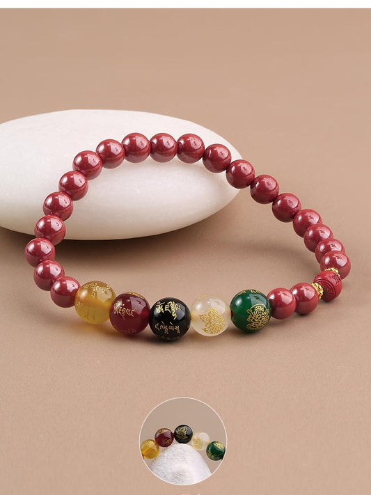 Sacred Cinnabar Mala handcrafted with protective agate beads and traditional symbols. This Tibetan Buddhist jewelry culture piece provides spiritual protection through authentic craftsmanship.