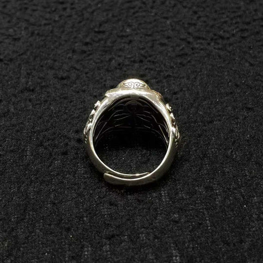 Tibetan Buddhist jewelry culture embodied in a S925 silver Amitabha Buddha ring featuring sacred mantra inscriptions, representing boundless light and longevity in fine jewelry art.