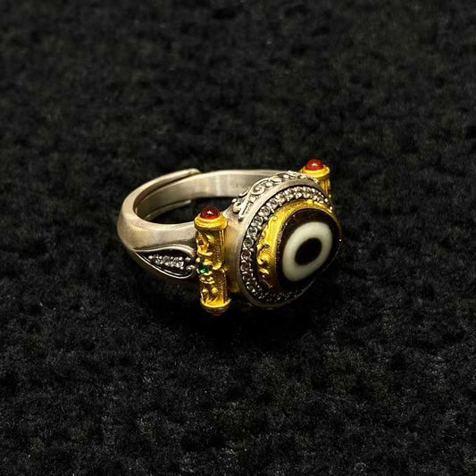 Tibetan Buddhist jewelry culture embodied in a S925 silver vajra ring featuring sacred ritual symbols, representing indestructible wisdom in fine jewelry art.
