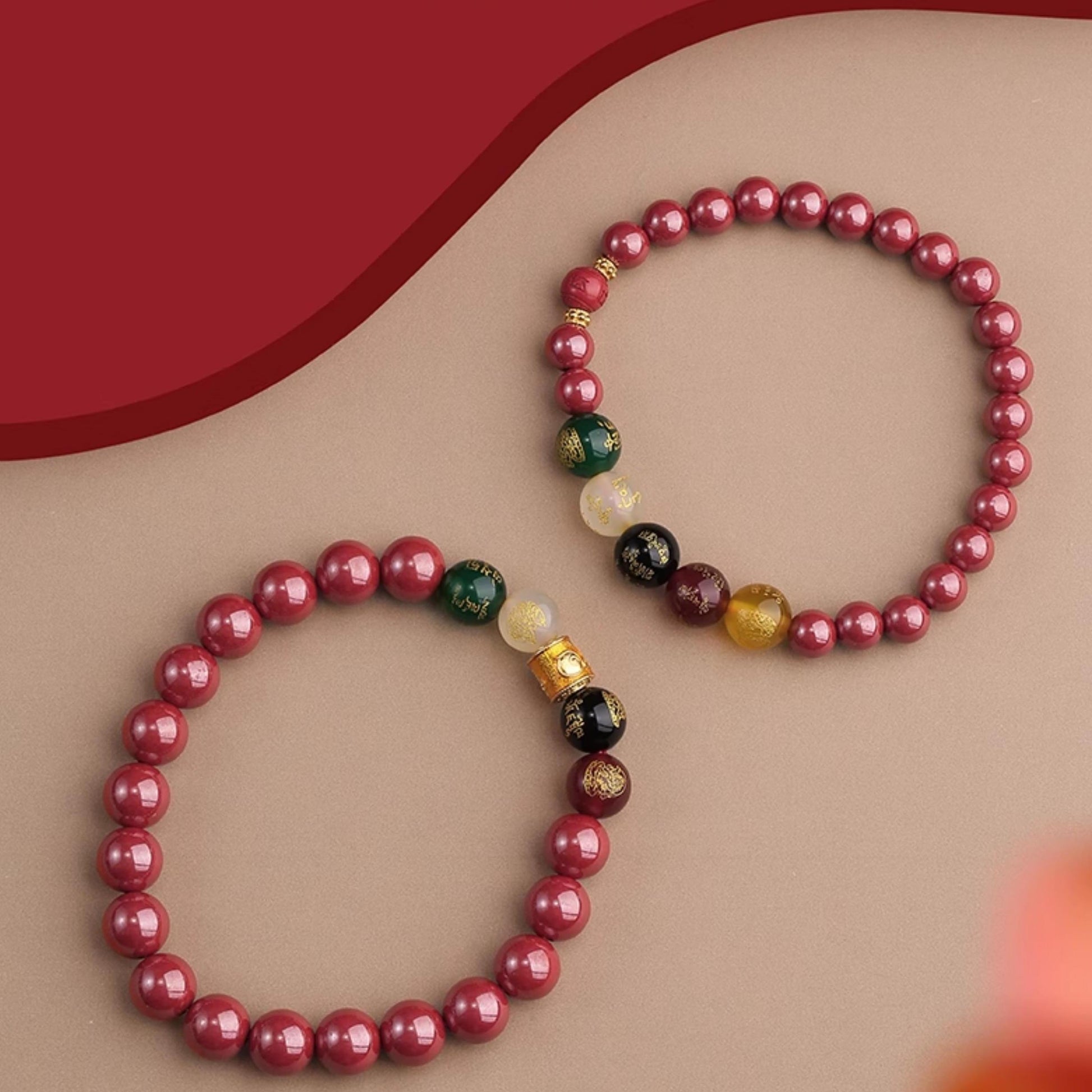 Cinnabar Meditation Bracelet combining protective agate with spiritual cinnabar. This jewelry culture piece enhances meditation with sacred safeguarding.