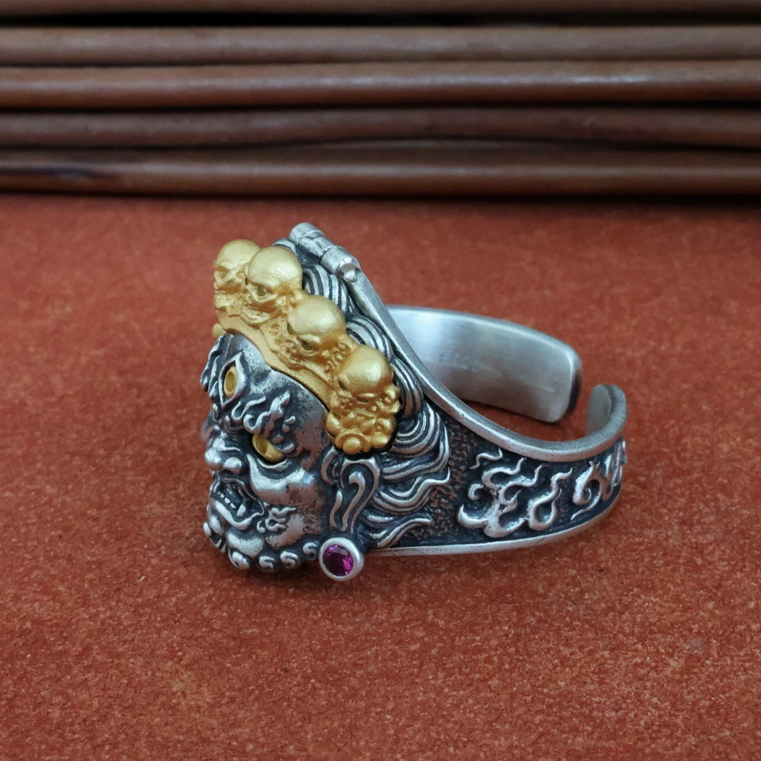 Tibetan Buddhist Jewelry Culture Handcrafted Mahakala Buddha Ring 925 Silver Jewelry Art.jpg