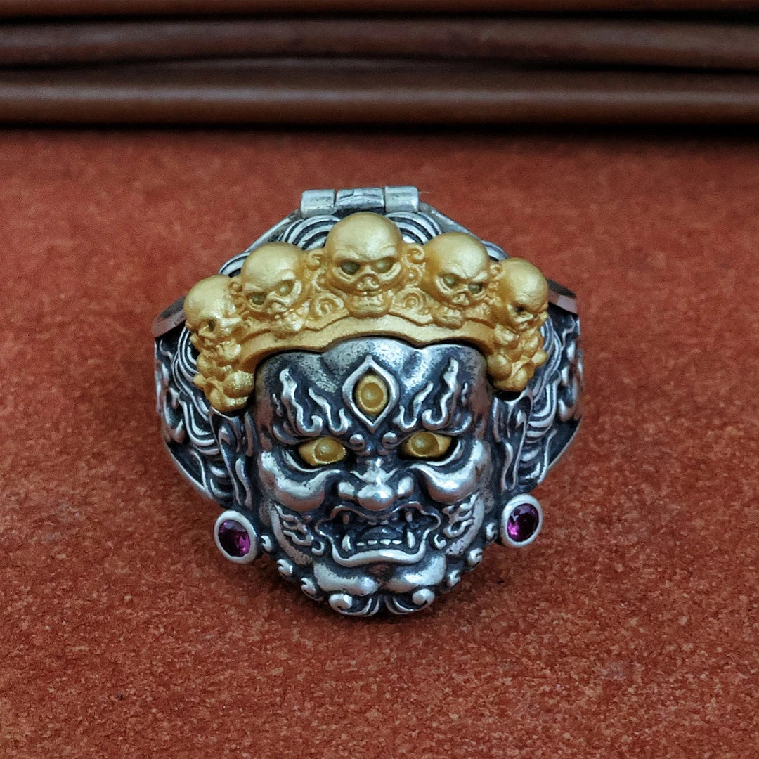 Tibetan Buddhist Jewelry Culture Mahakala Buddha Ring 925 Silver Hand-painted Craftsmanship.jpg