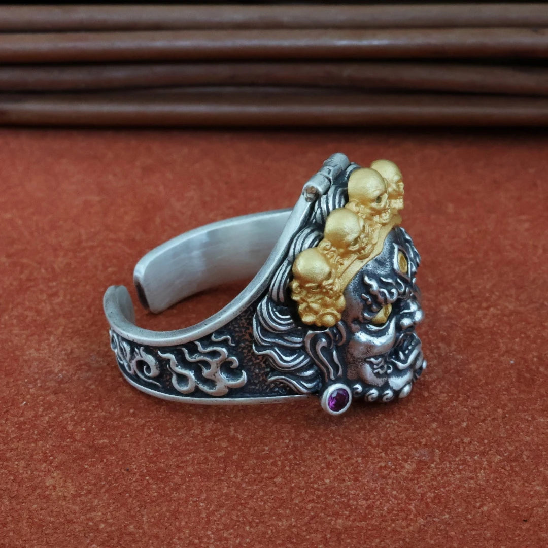 Tibetan Buddhist Jewelry Culture 925 Silver Black Mahakala Ring Tibetan Art Jewelry.jpg
