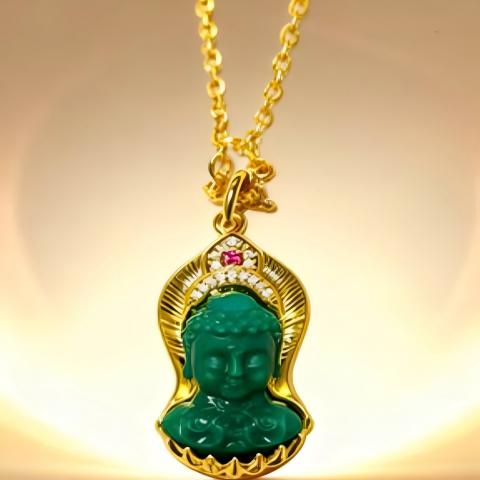 Guanyin lotus pendant with zircon and turquoise, handcrafted Tibetan Buddhist Jewelry Culture necklace, Jewelry art symbol of peace and protection
