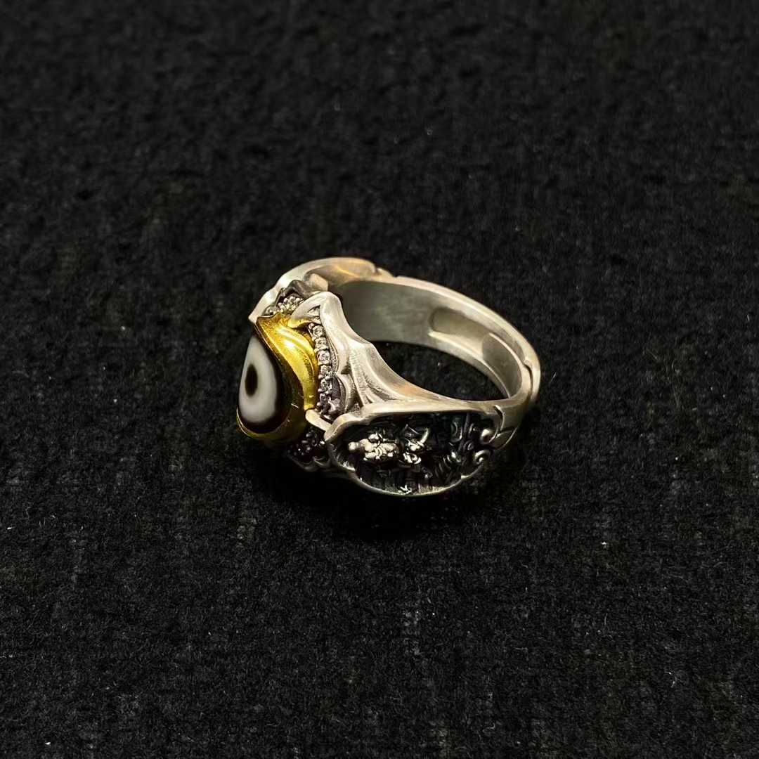  Meticulously inlaid Marichi Buddha ring in S925 silver demonstrates Tibetan Buddhist jewelry art, featuring sacred symbolism for enlightened protection.