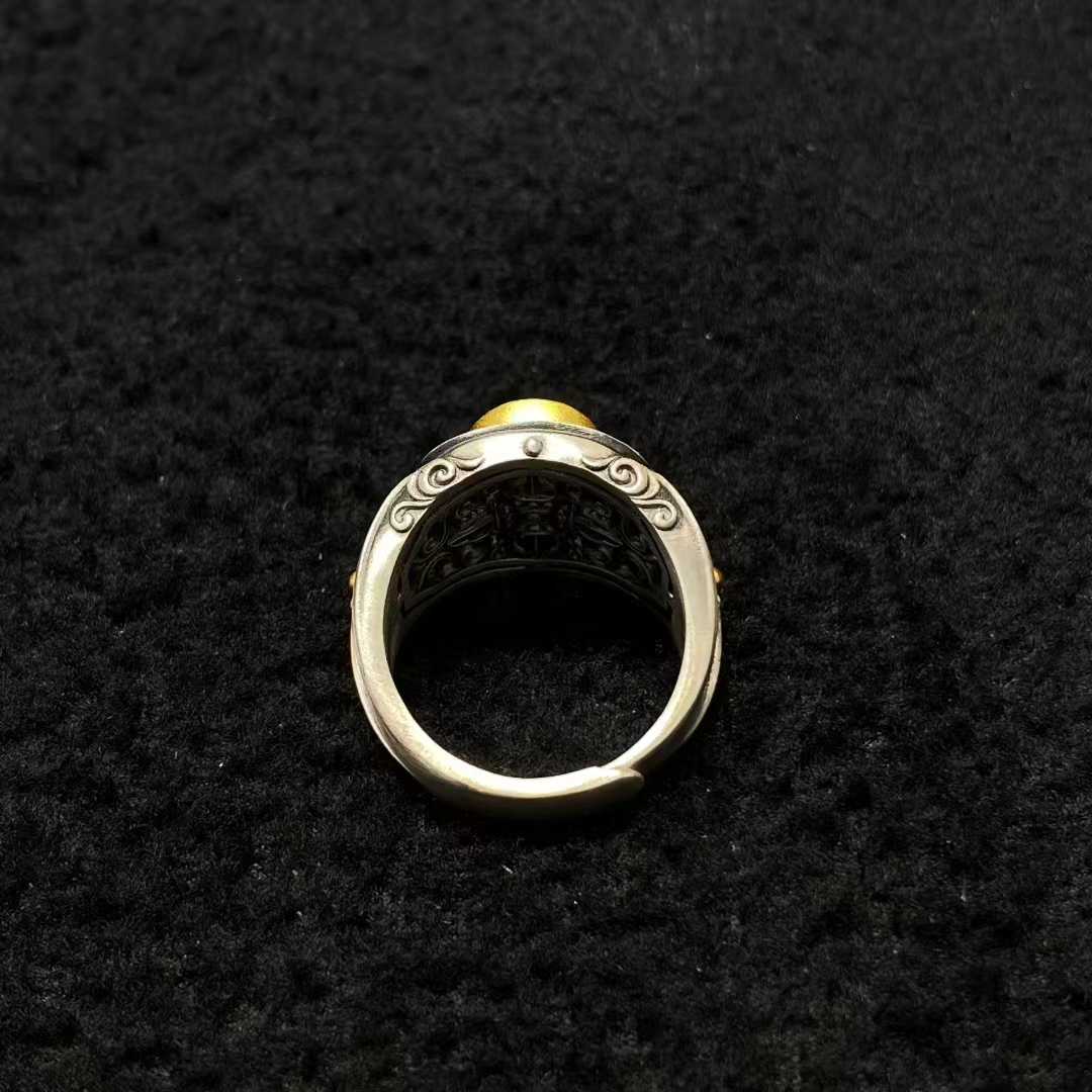 Experience Tibetan Buddhist jewelry culture with this fine-crafted S925 silver cosmic mandala ring, depicting spiritual symbolism through detailed metalwork.