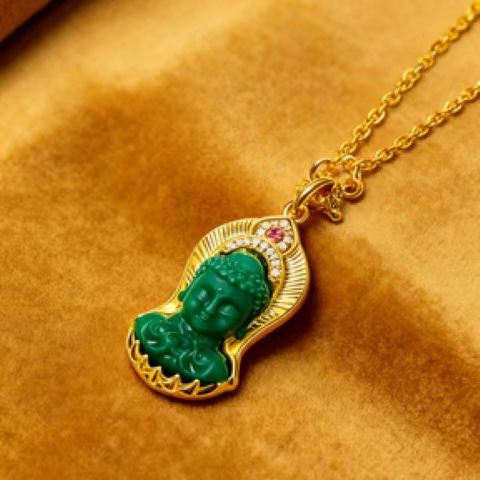 Handmade lotus Buddha pendant with turquoise, Tibetan Buddhist Jewelry Culture jewelry art necklace for daily spiritual wear