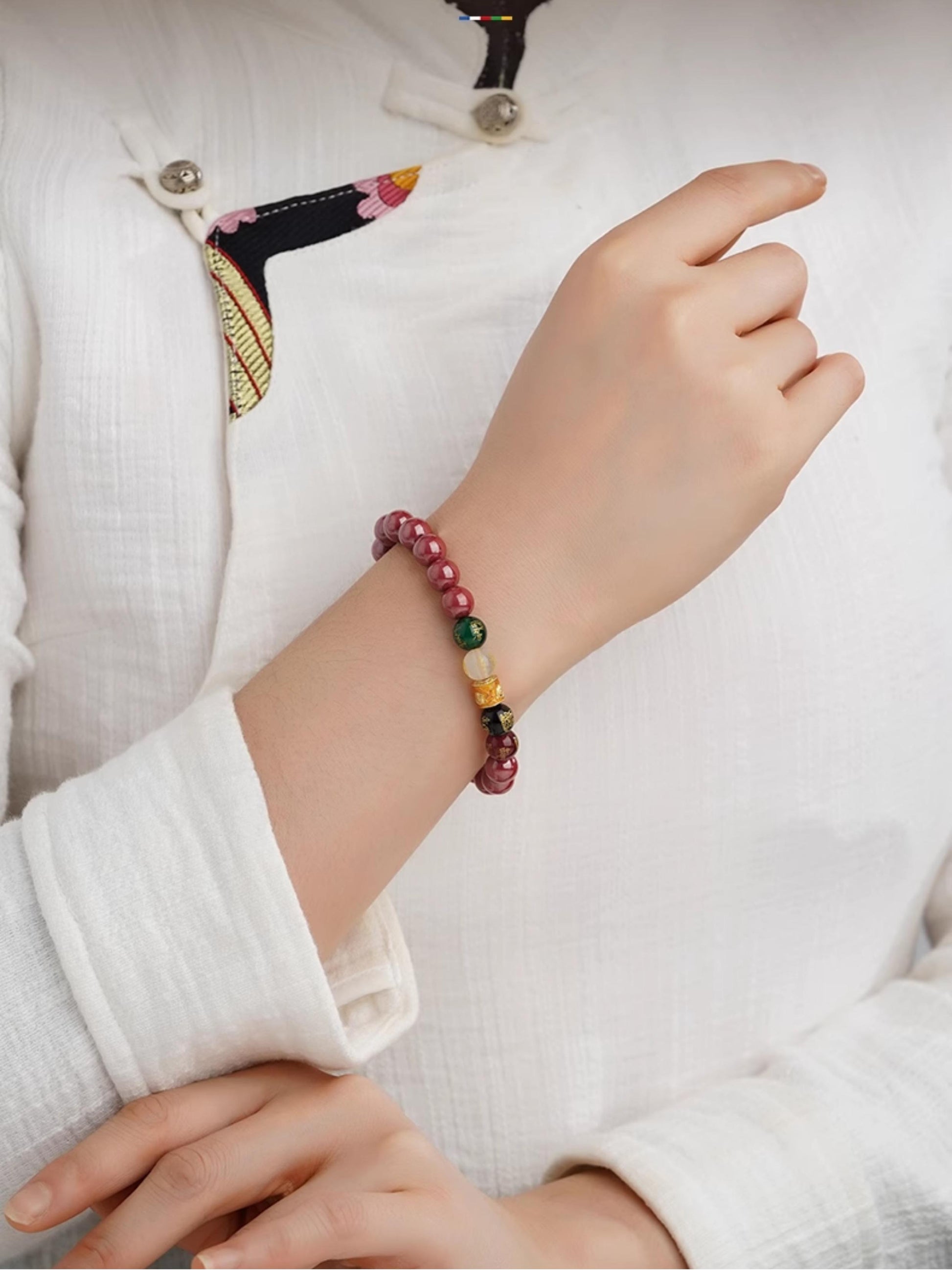 Vermilion Energy Bracelet showcasing authentic Tibetan craftsmanship with agate and copper elements. This jewelry culture creation channels protective forces through sacred material combinations.