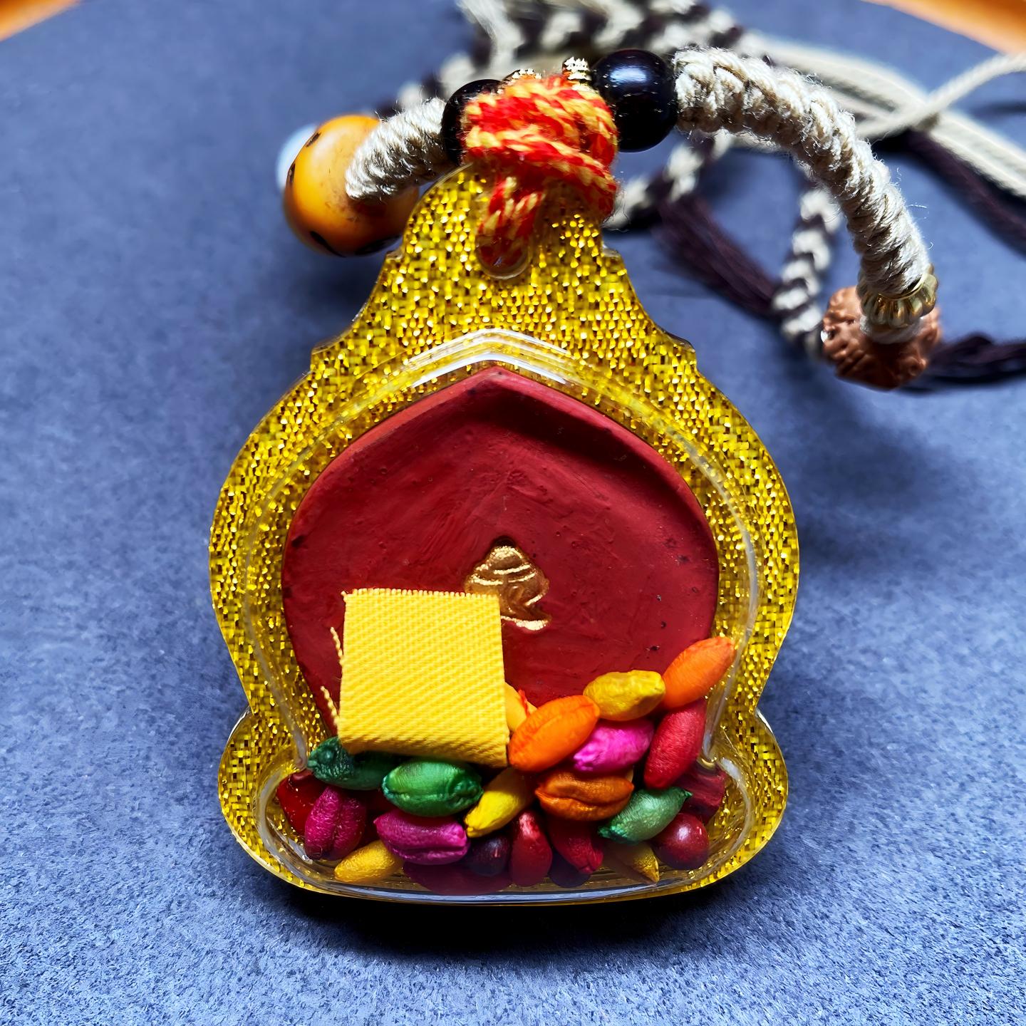 Tibetan Buddhist Jewelry Culture handmade Black Jambhala Gawu box necklace pendant with mineral pigment handpainted Tsa Tsa, Tibetan Buddhist jewelry art for wealth and protection