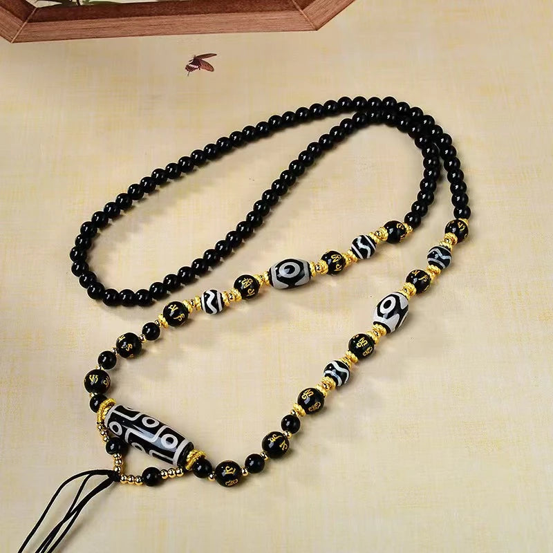 Hand-Painted Gold-Plated Black & Yellow God Thangka Pendant, Tibetan Copper Jewelry, Wealth and Protection Pendant Necklace