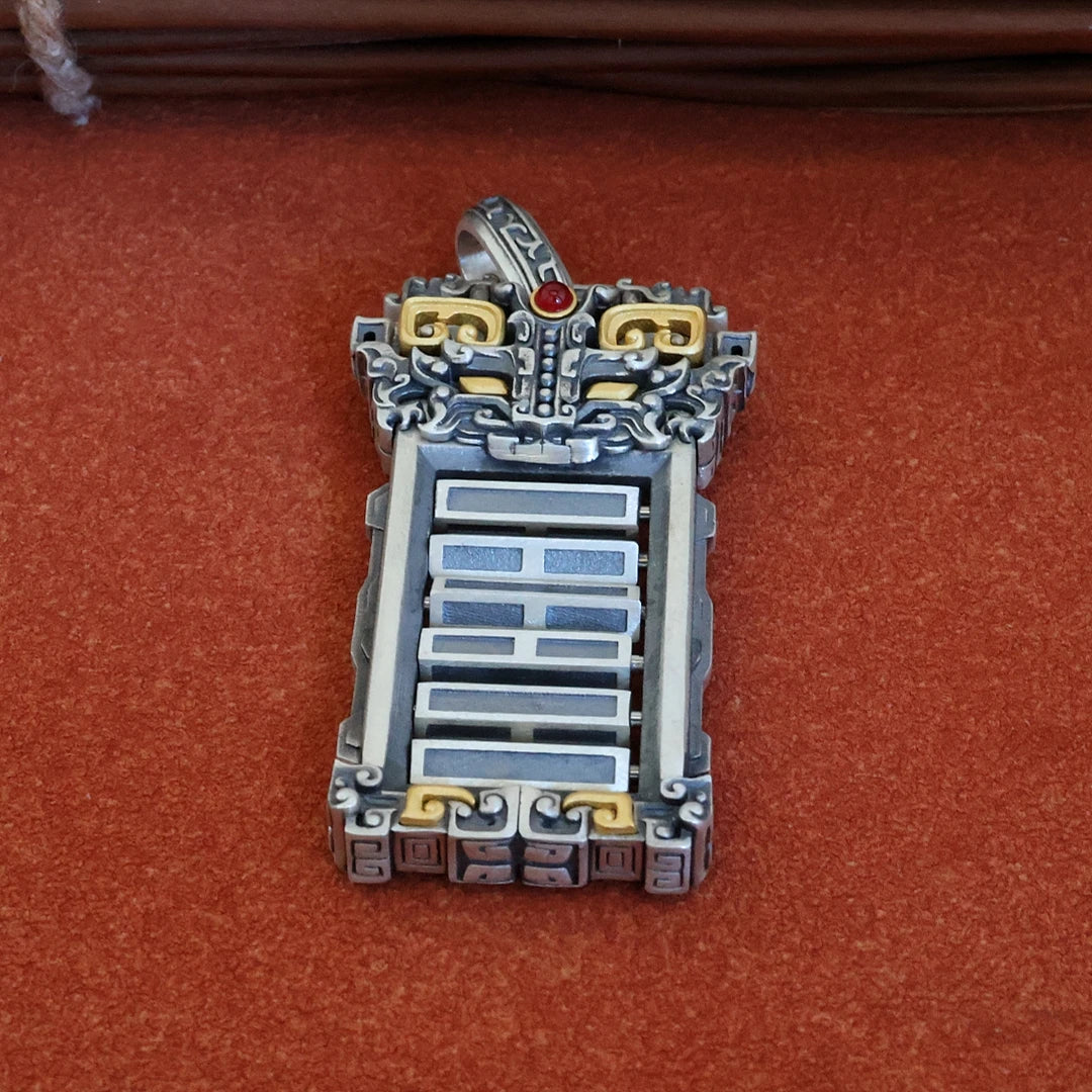 Handcrafted carved I Ching 64 hexagrams pendant necklace, symbolizing the ancient wisdom of the I Ching, inspired by Tibetan Buddhist Jewelry Culture