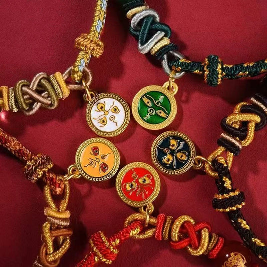 Handmade Five Wealth Gods zodiac lucky red string bracelet