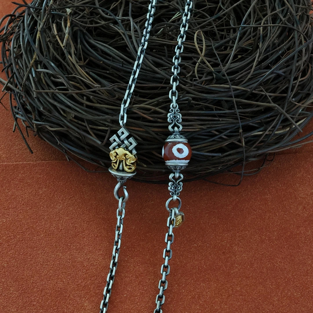 Creative versatile 65cm necklace inspired by Tibetan Buddhist Jewelry Culture, purely handcrafted and hand-painted jewelry art pendant.