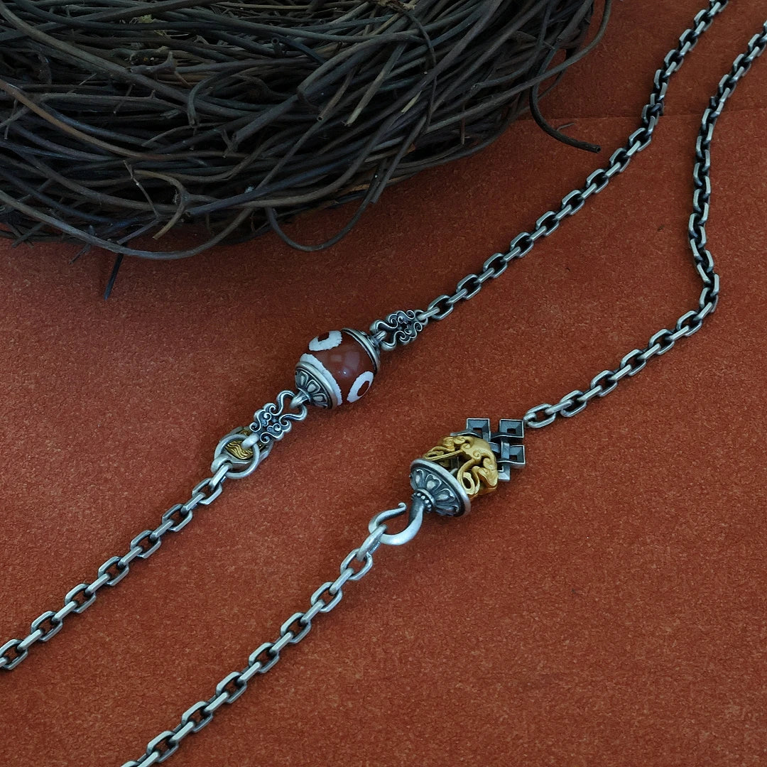 Handcrafted and hand-painted Tibetan Buddhist Jewelry Culture necklace with a 65cm chain, minimalist spiritual jewelry art design.