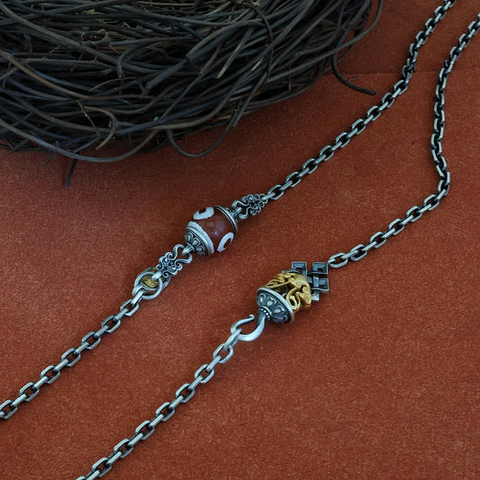 Handcrafted and hand-painted Tibetan Buddhist Jewelry Culture necklace with a 65cm chain, minimalist spiritual jewelry art design.