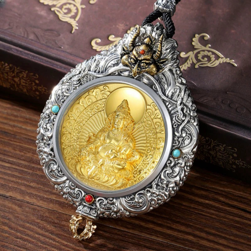Ancient style rotating Guardian God pendant necklace symbolizing protection and spiritual strength in Tibetan Buddhist Jewelry Culture