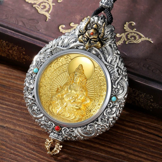 Ancient style rotating Guardian God pendant necklace symbolizing protection and spiritual strength in Tibetan Buddhist Jewelry Culture