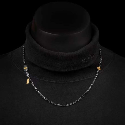 Handmade pure silver Yushu flower necklace inspired by Tibetan Buddhist jewelry culture, elegant jewelry art for daily wear.