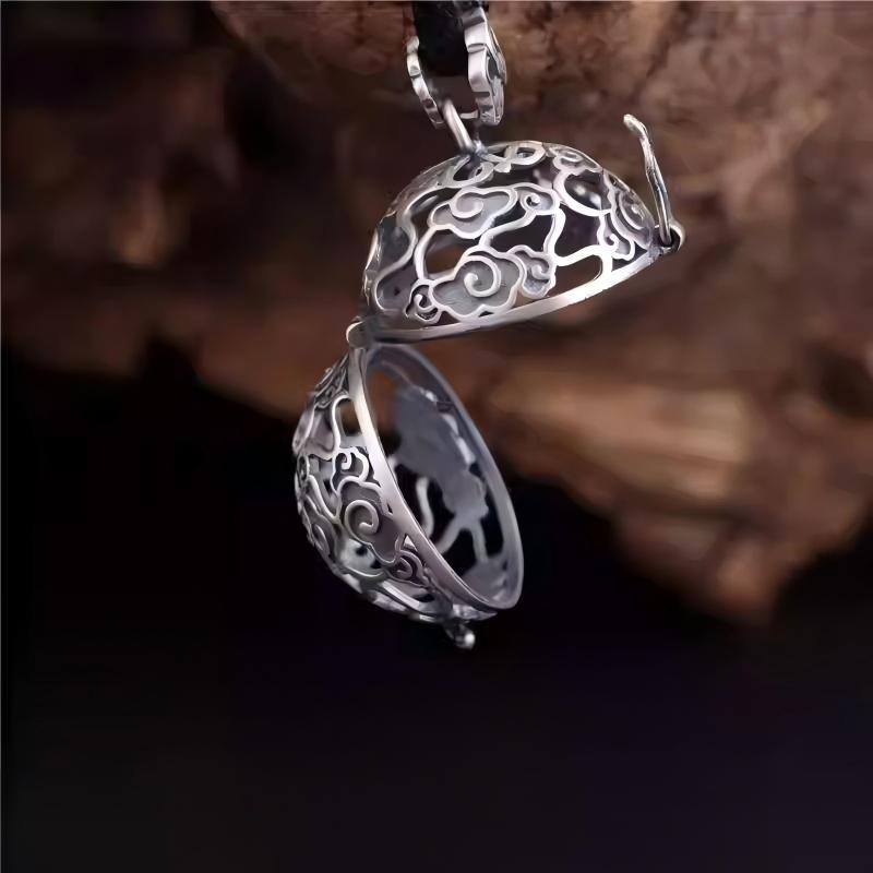Handcrafted 925 silver hollow cloud gau box pendant, Tibetan Buddhist Jewelry Culture jewelry art, openable incense ball necklace for women