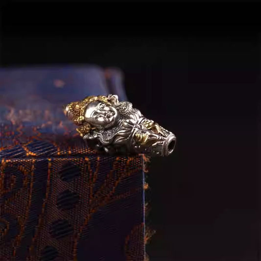 Handcrafted Tibetan Buddhist silver Tara three-connector Buddha head, Jewelry art accessory for DIY Vajra Xingyue prayer bead bracelets