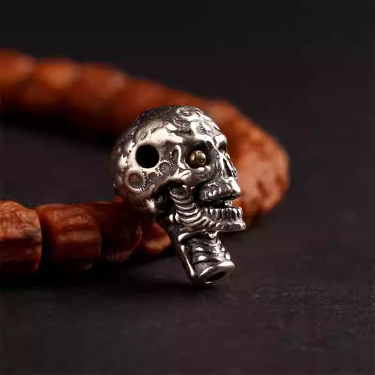 Handcrafted Tibetan Buddhist silver Wisdom Eye three-connector Buddha head, Jewelry art accessory for DIY Vajra Xingyue prayer bead bracelets