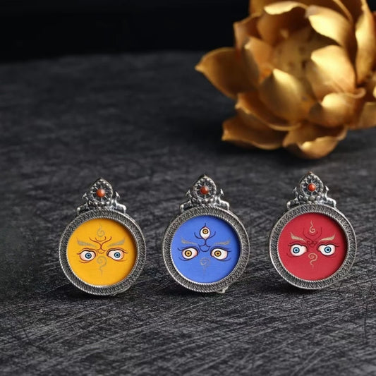Hand-painted Wulu Caishen Thangka pendant necklace, a Tibetan Buddhist symbol of wealth and prosperity